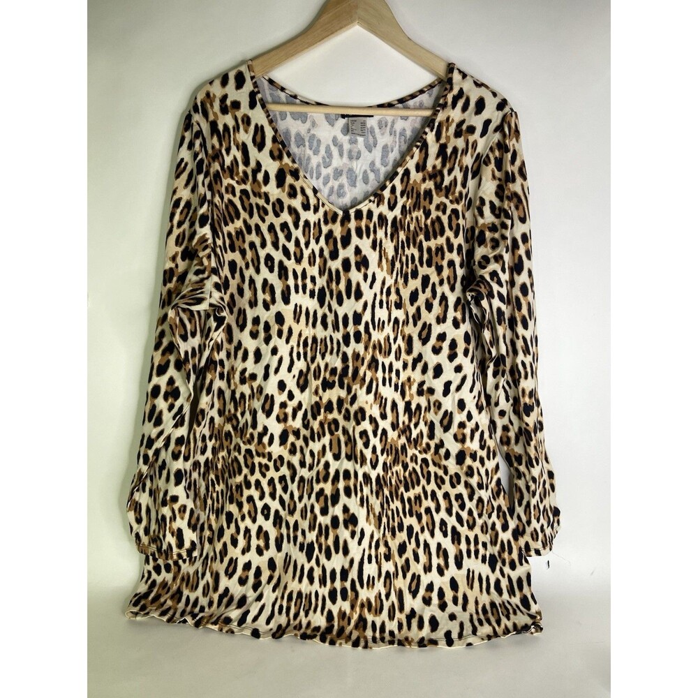 VENUS Animal Print Long Sleeve V-Neck Top Blouse Stretch Womens Plus Size 2X 2XL